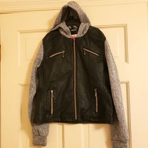 Justice hooded black and gray faux leather jacket, 14/16